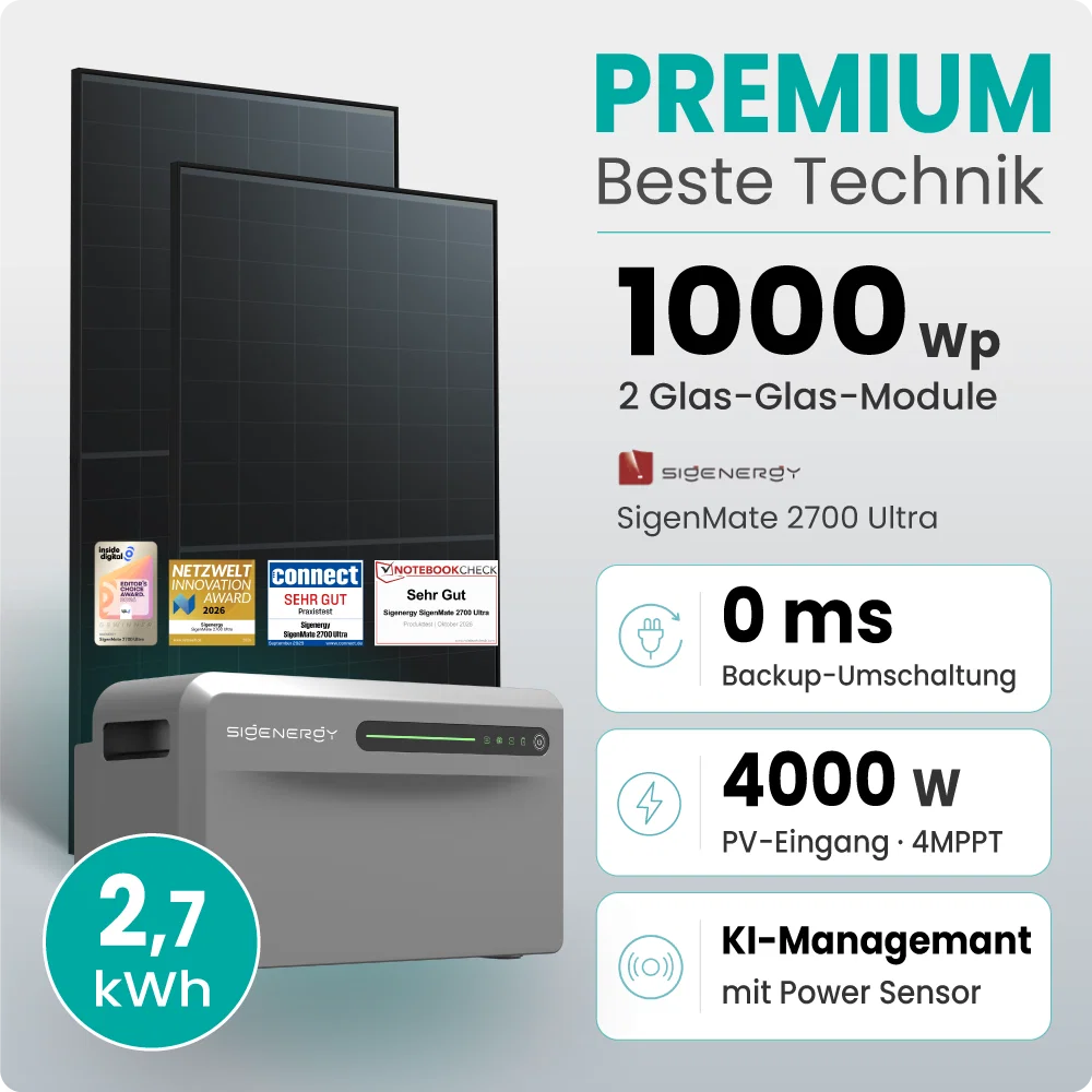 Tepto 1000W Balkonkraftwerk Premium mit Sigenergy SigenMate mit 2,7kWh Speicher