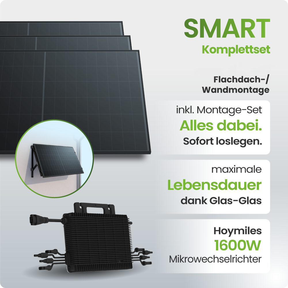 Solarmodul, Montage-Set, Flachdach, Wandmontage, Lebensdauer, Mikrowechselrichter, 1600W