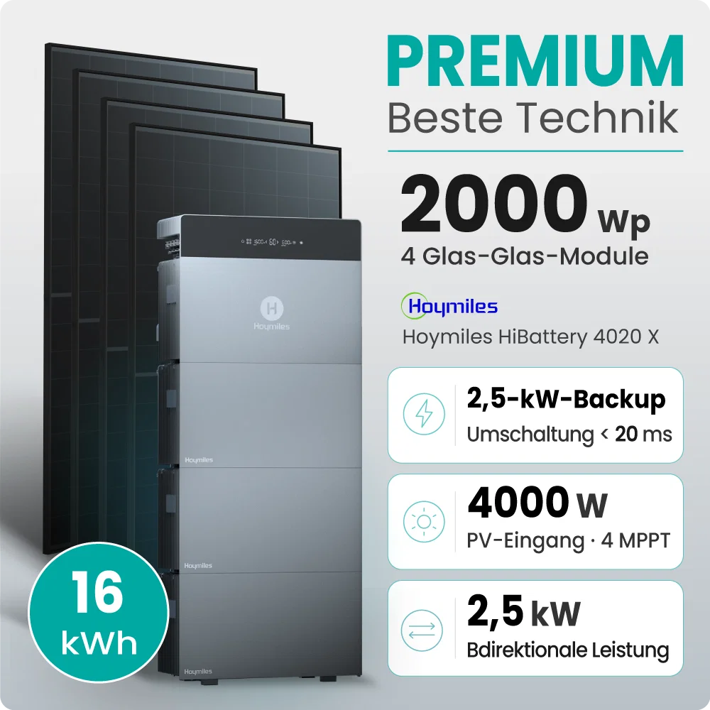 Tepto 2000W Balkonkraftwerk Premium mit Hoymiles HiBattery 16kWh Speicher