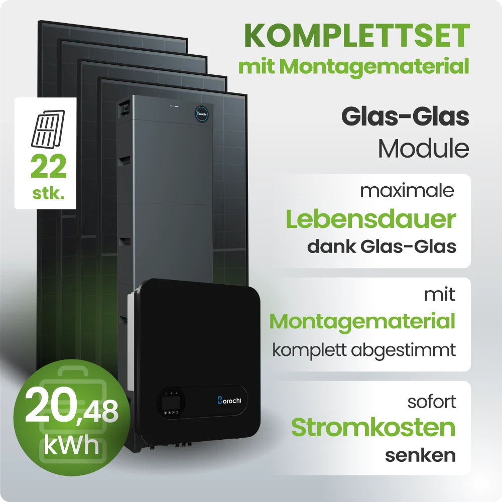 10 kWp Borochi PV-Anlage 22x Trina 455Wp Fullblack 20kWh Speicher Notstromfähig Speicher erweiterbar