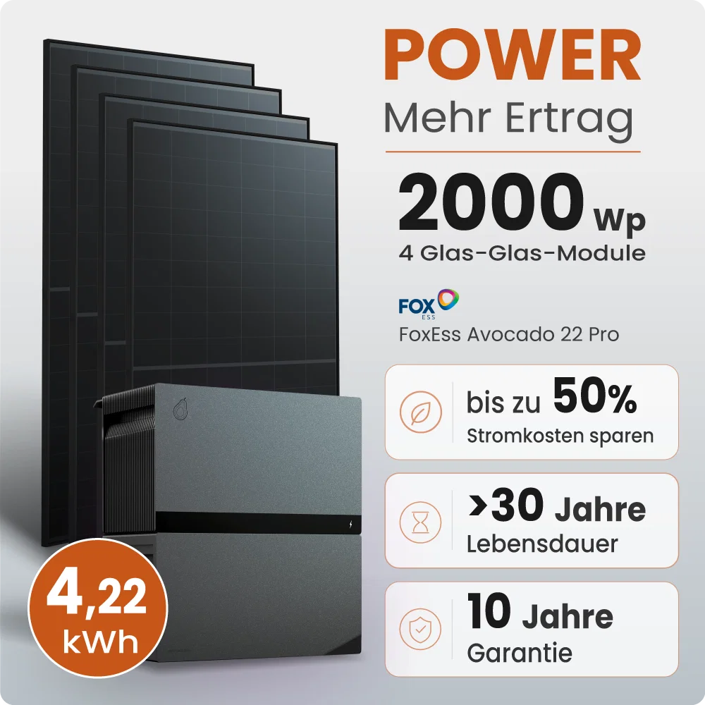 Tepto 2000W Balkonkraftwerk MaxPower mit 4,22 kWh Speicher FoxEss Avocado