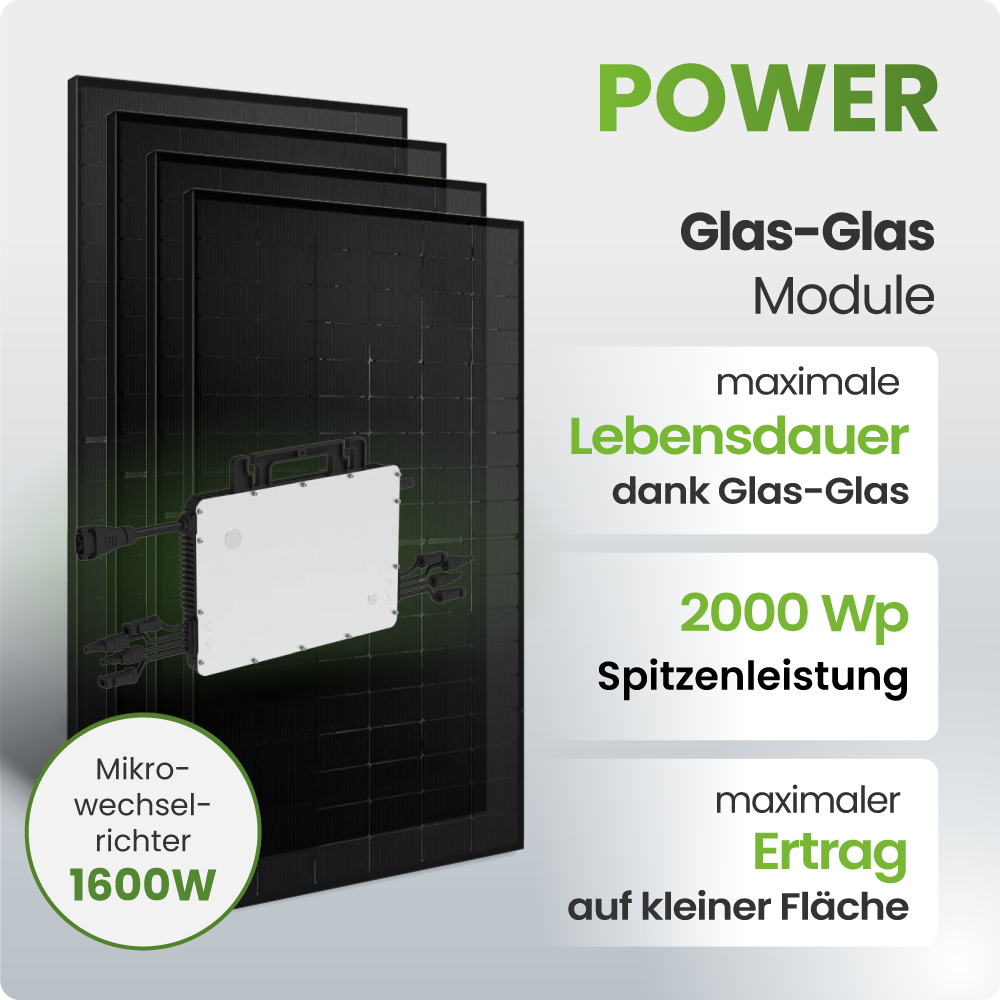 Solarmodul, Glas-Glas, Mikro-Wechselrichter, 1600W, Lebensdauer