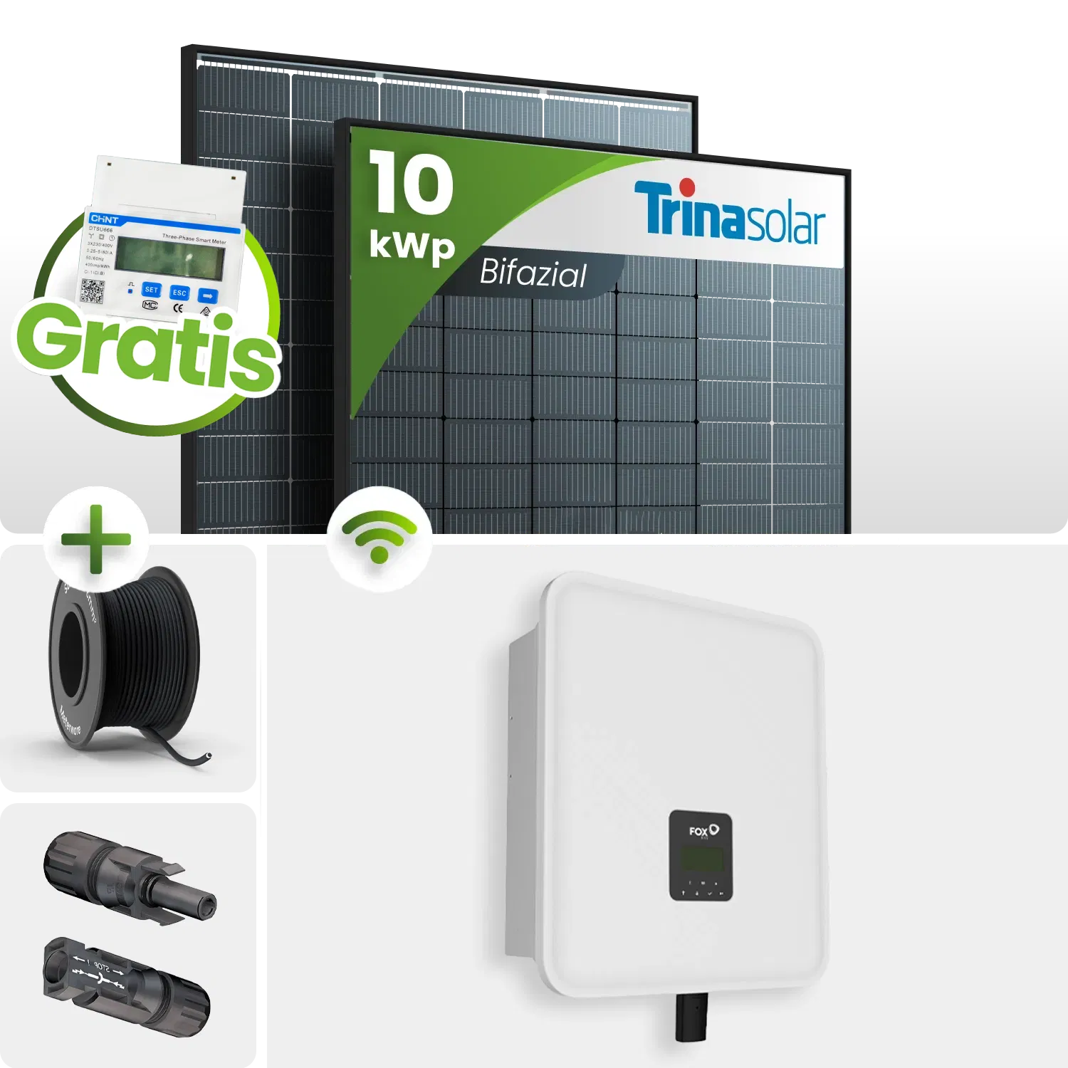 10 kWp FoxEss PV-Anlage 23x Trina 435Wp Bifazial Black Frame Notstromfähig Speicher erweiterbar 10 kWp FoxEss PV-Anlage 23x Trina 435Wp Bifazial Black Frame Notstromfähig Speicher erweiterbar