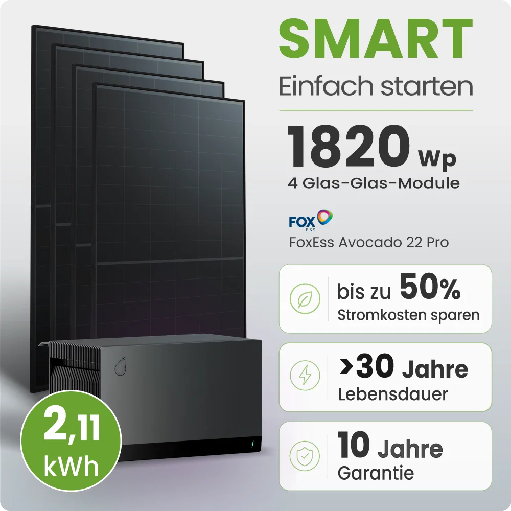 Tepto 1820W Balkonkraftwerk Smart mit FoxEss Avocado 22 Pro 2,11kWh Speicher