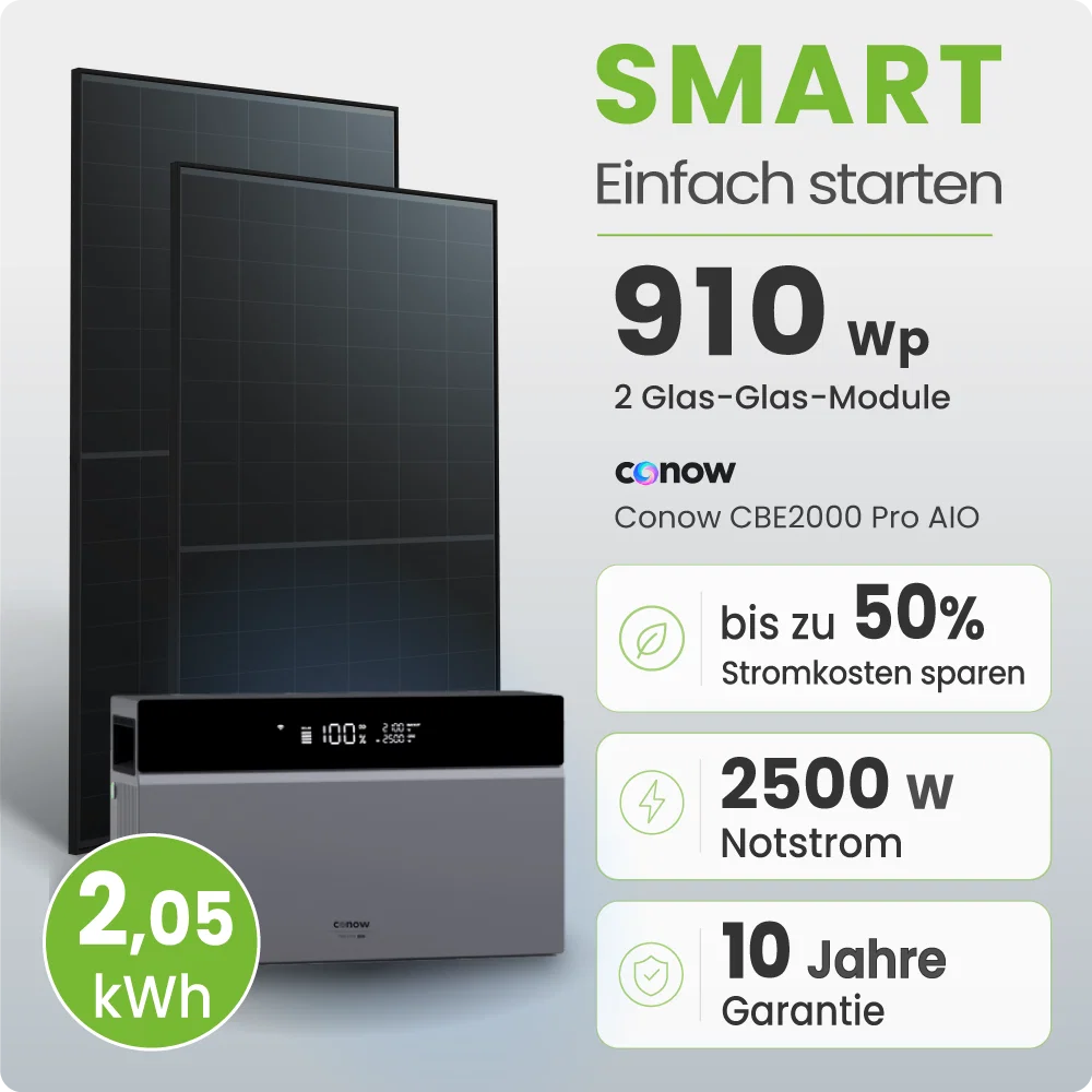 Tepto 910W Balkonkraftwerk Smart mit Conow 2kWh Speicher