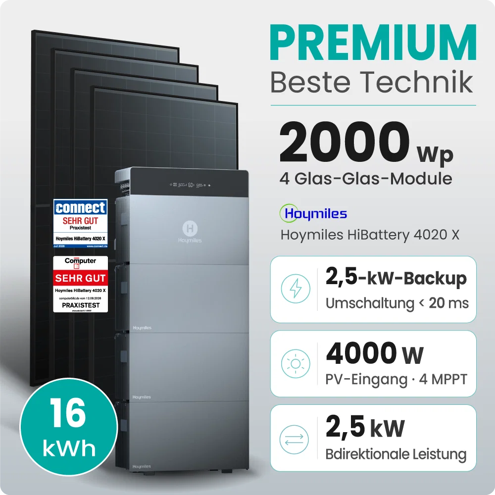 Tepto 2000W Balkonkraftwerk Premium mit Hoymiles HiBattery 16kWh Speicher