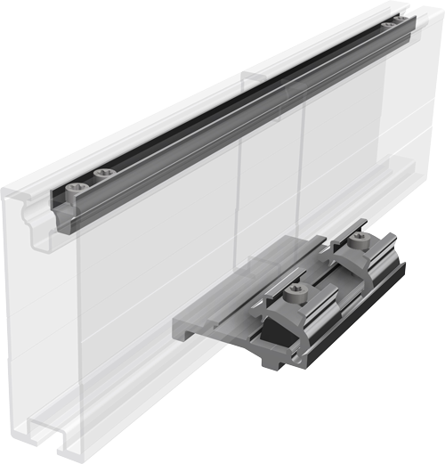 Verglasung, Gleitrack, Aluminiumprofil, Glasplatte, Klemme