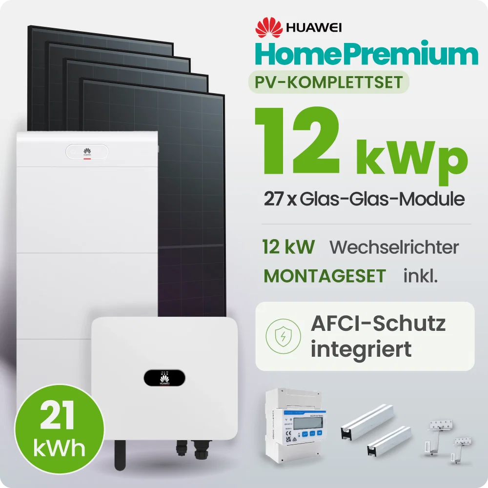 12 kWp Huawei PV-Anlage 27x Trina 455Wp Glas-Glas Fullblack mit 21 kWh Speicher