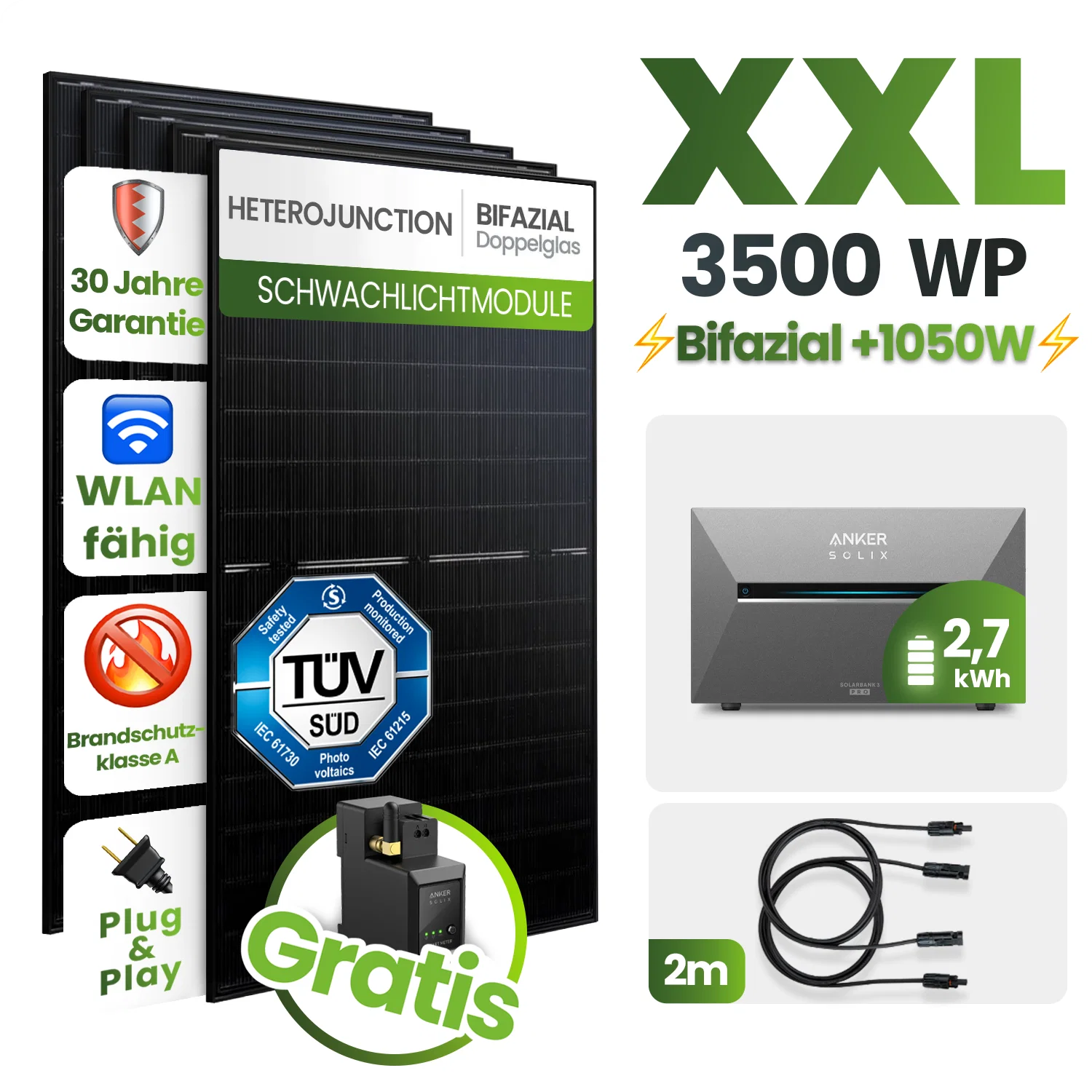 Plug&Play PV-Anlage 3500W mit 2,7 kWh Speicher & Notstrom