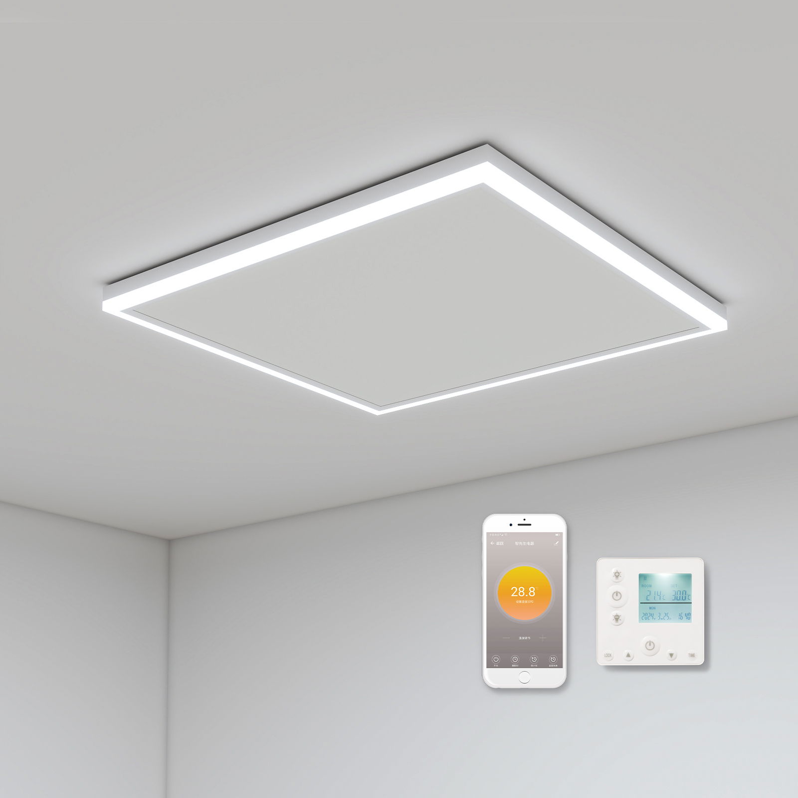 Infrarotheizung mit LED und Thermostat Elektroheizung Deckenmontage 700W + WiFi Deckenleuchte, Elektronik, Handy, Telefon