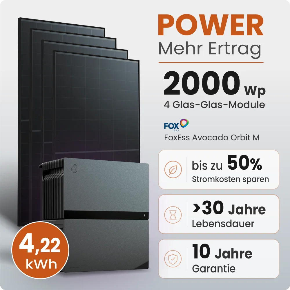 Tepto 2000W Balkonkraftwerk MaxPower mit 4,22 kWh Speicher FoxEss Avocado Orbit M