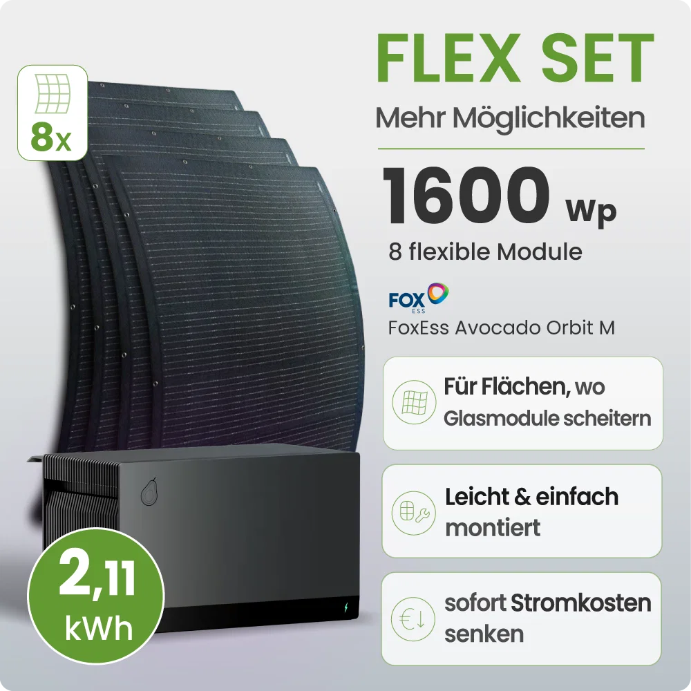 Tepto Balkonkraftwerk Flex 1600Wp mit FoxEss Orbit 2,11kWh Speicher