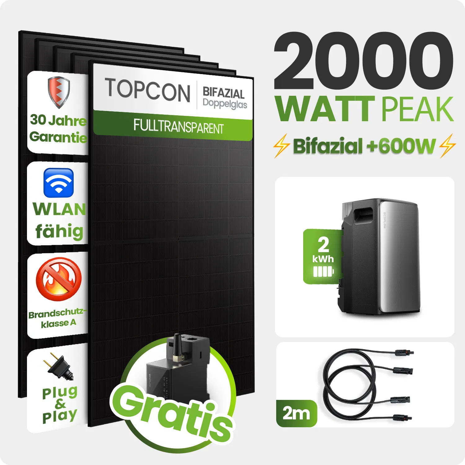 Tepto 2000W Balkonkraftwerk MaxPower mit 2 kWh Speicher