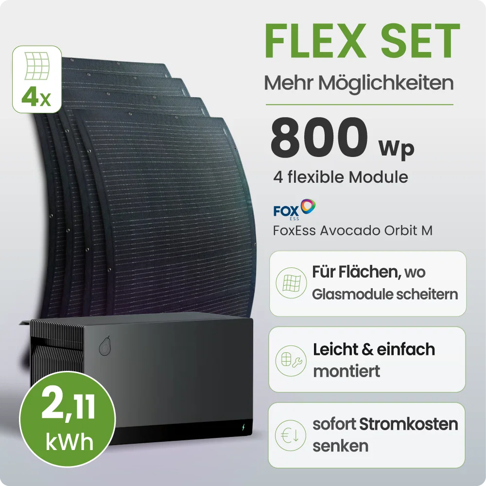 Tepto Balkonkraftwerk Flex 800Wp mit FoxEss Orbit 2,11kWh Speicher