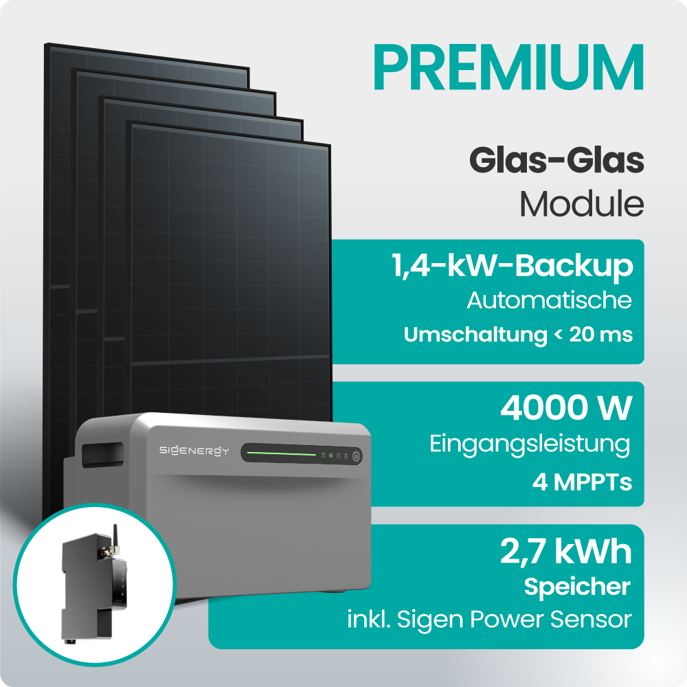 Solarmodule, Glas-Glas Modul, Backup-Batterie, Speicher, Sigen Power Sensor