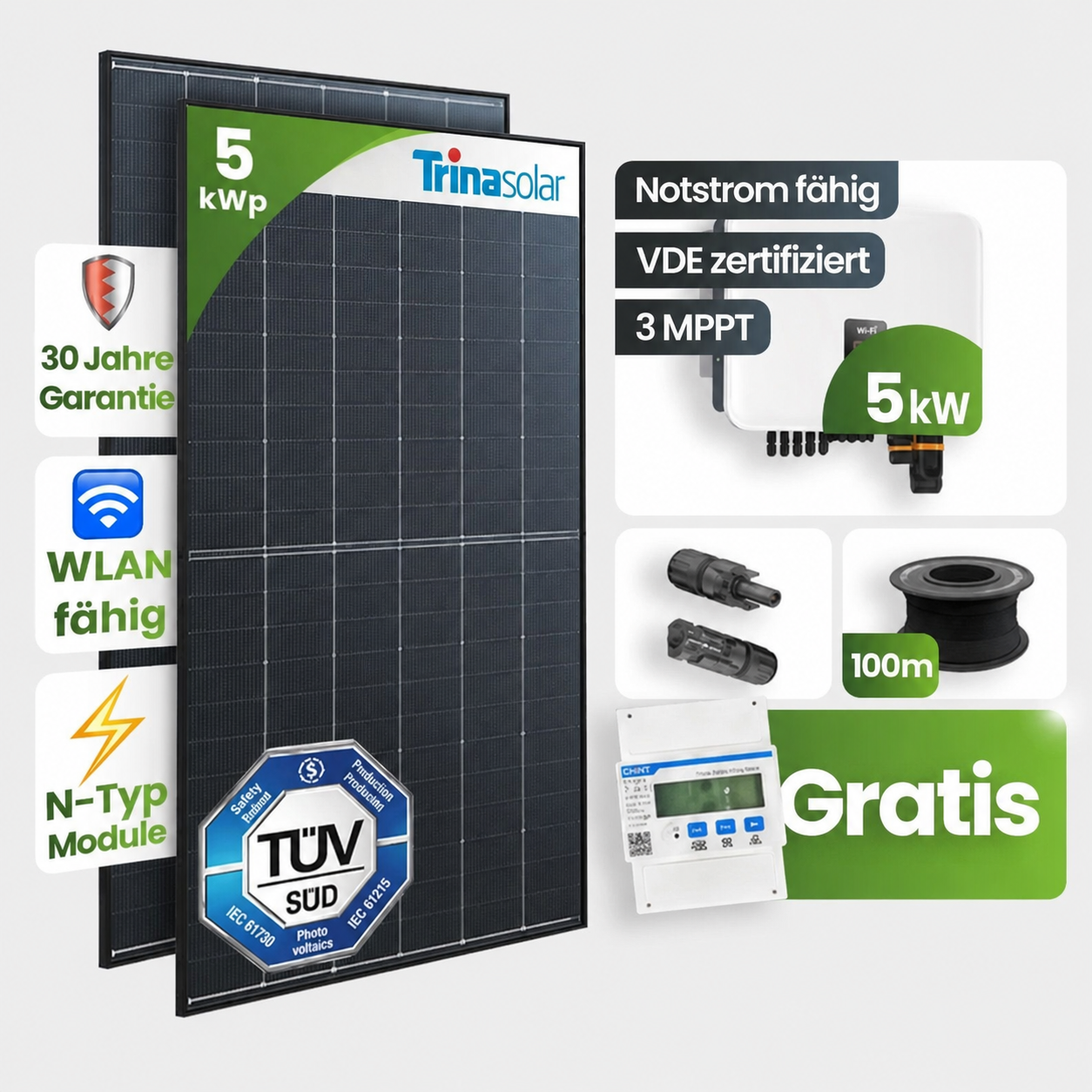 Solarmodul, Solarpanel, 5 kW, WLAN-fähig, TÜV SÜD