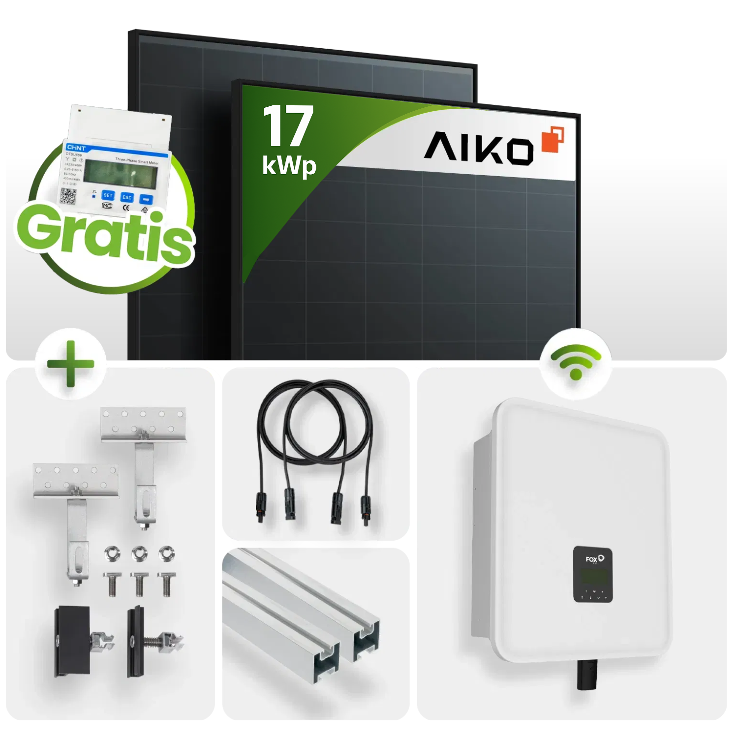 17 kWp PV-Anlage 37x Aiko 460Wp Fullblack Glas-Glas Schrägdachmontage - Notstromfähig Speicher erweiterbar Adapter, Computerausrüstung, Bildschirm, Überwachen