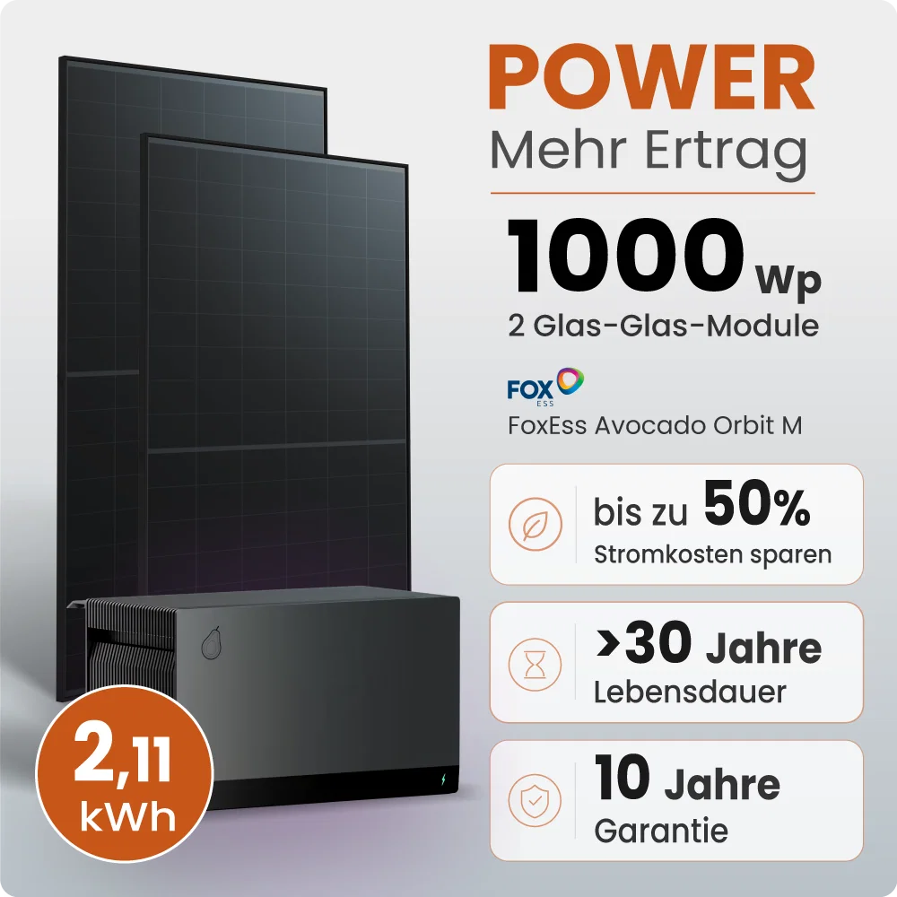Tepto 1000W Balkonkraftwerk MaxPower mit 2,11 kWh Speicher Avocado Orbit