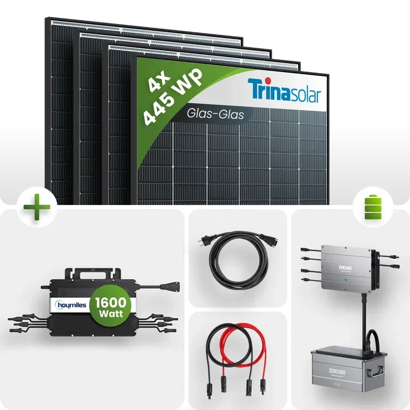 1780W Balkonkraftwerk mit Speicher 0,96kWh 4x 445W Trina Solar Glas-Glas Black Frame 1780W Balkonkraftwerk mit Speicher 0,96kWh 4x 445W Trina Solar Glas-Glas Black Frame