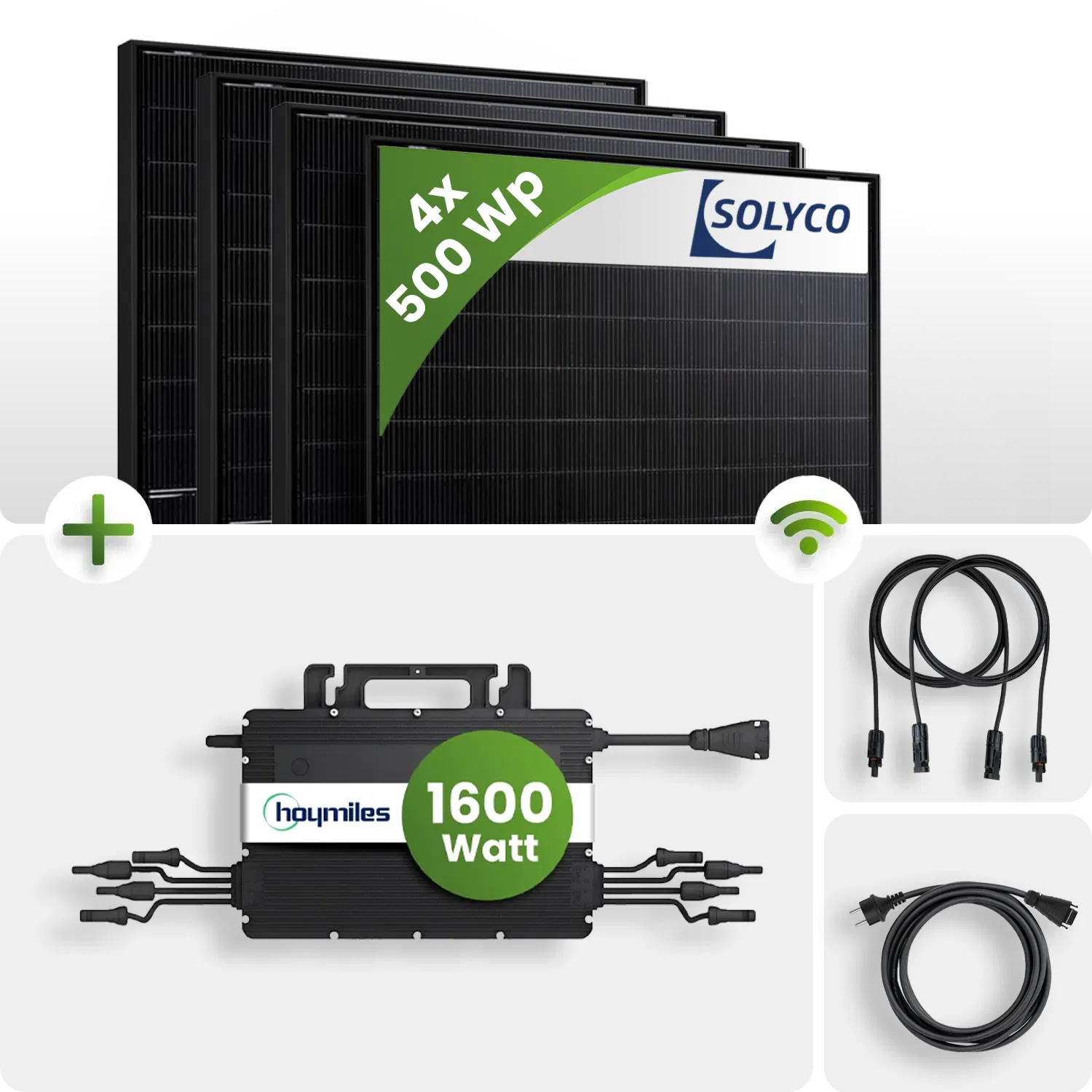 Balkonkraftwerk Set 2000Wp 4x500Wp Solyco Solar Modul HMS-1600W-4T Wechselrichter Bifazial Balkonkraftwerk Set 2000Wp 4x500Wp Solyco Solar Modul HMS-1600W-4T Wechselrichter Bifazial