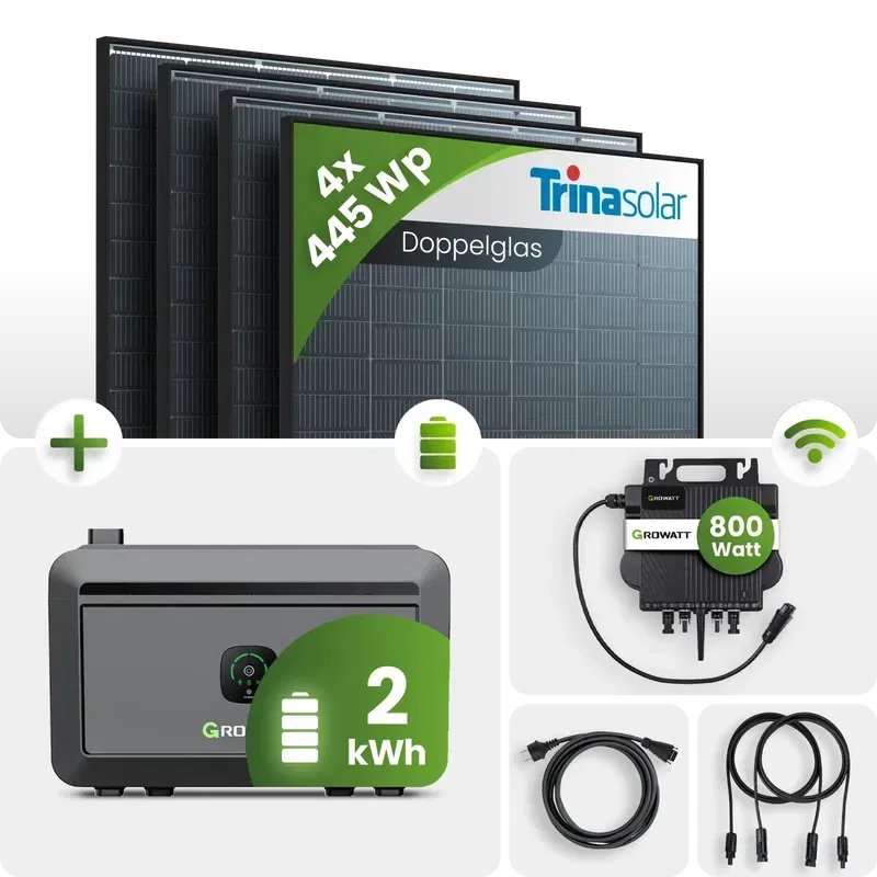 1780Wp Balkonkraftwerk 4x445Wp Trina Bifazial Black Frame 2 kWh Speicher