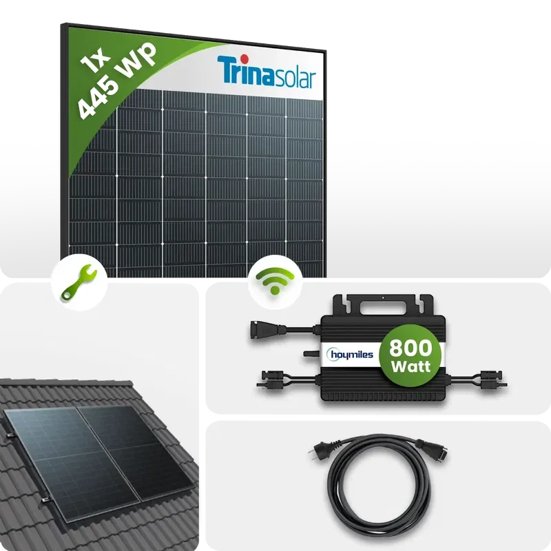Tepto 465Wp Balkonkraftwerk Smart mit Hoymiles Mikrowechselrichter - Schrägdachmontage