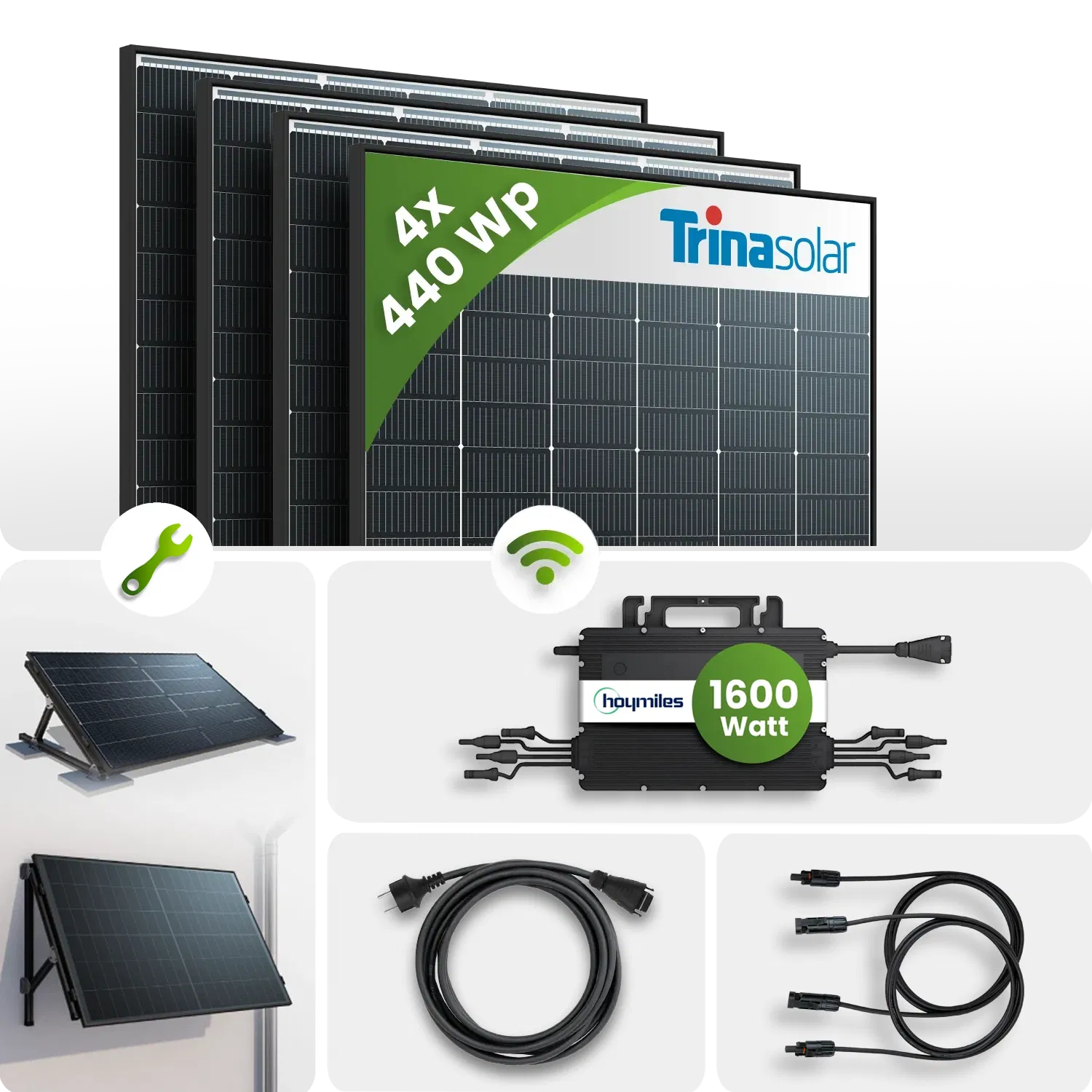 1760Wp Central eléctrica de balcón 4x440Wp Trina Bifacial Black Frame Hoymiles HMS-1600W Montaje en tejado plano/parede 1760Wp Central eléctrica de balcón 4x440Wp Trina Bifacial Black Frame Hoymiles HMS-1600W Montaje en tejado plano/parede