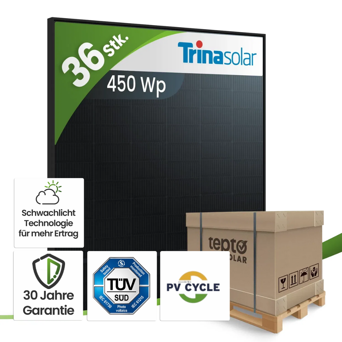 Trina Vertex S+ 450Wp NEG9R.25 Glas-Glas Fullblack (Palette) Kiste, Karton, Computerausrüstung, Lieferung des Pakets
