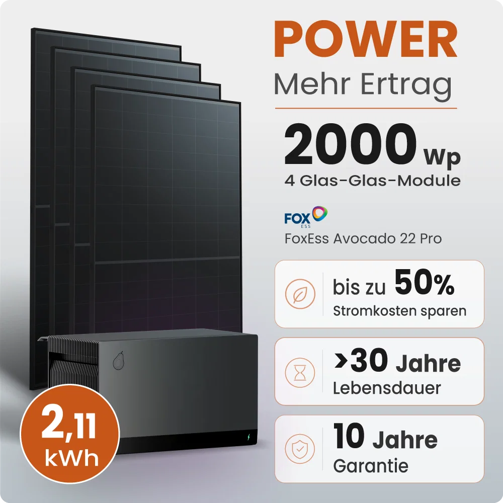Tepto 2000W Balkonkraftwerk MaxPower mit 2,11 kWh Speicher FoxEss Avocado