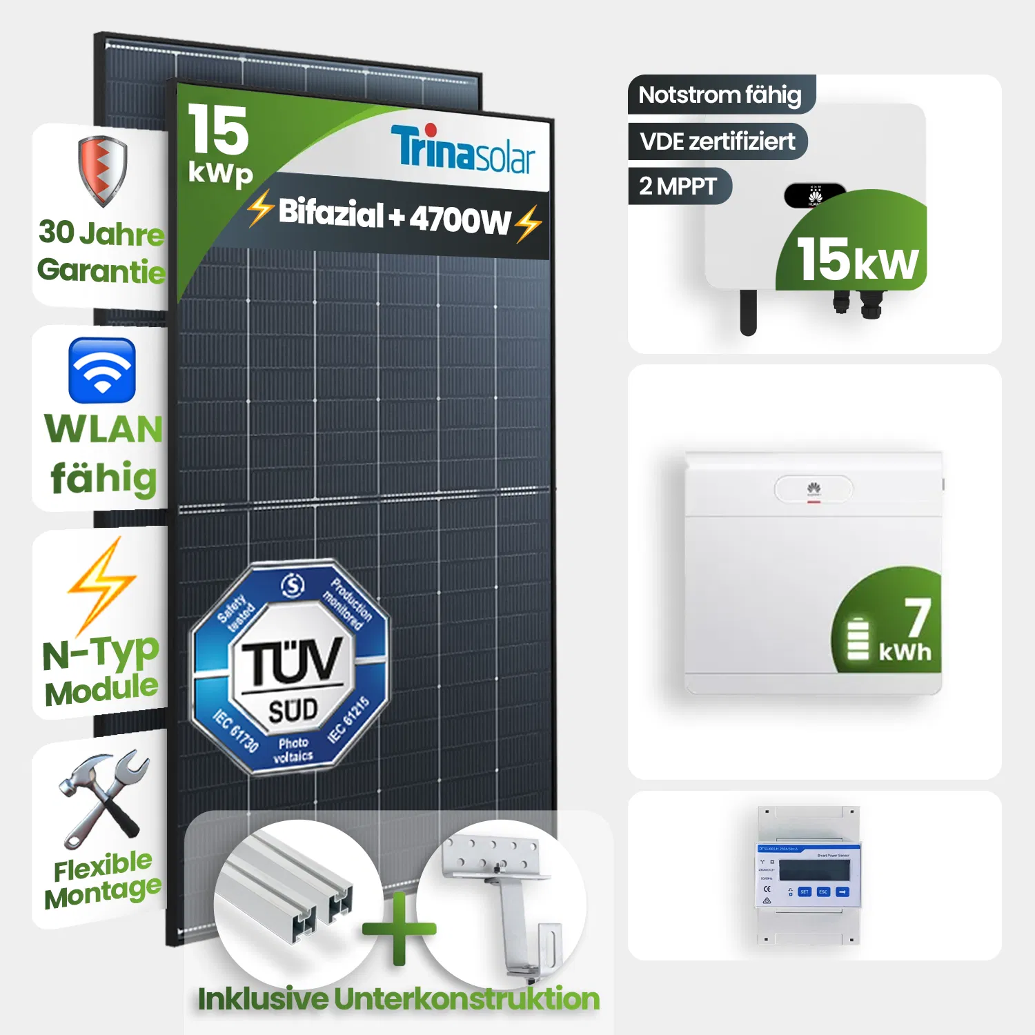 15 kWp PV-Anlage 36x Trina 435Wp Black Frame 7kW Speicher 15 kWp PV-Anlage 36x Trina 435Wp Black Frame 7kW Speicher