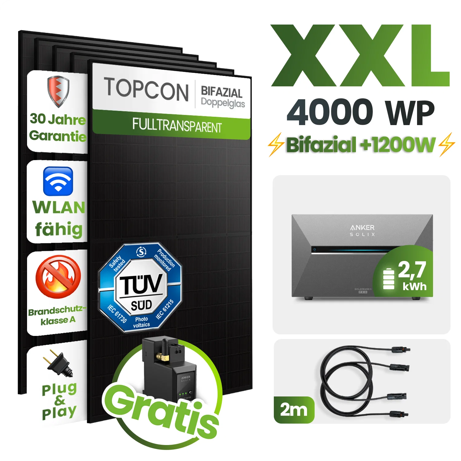 Plug&Play PV-Anlage 4000W mit 2,7 kWh Speicher & Notstrom