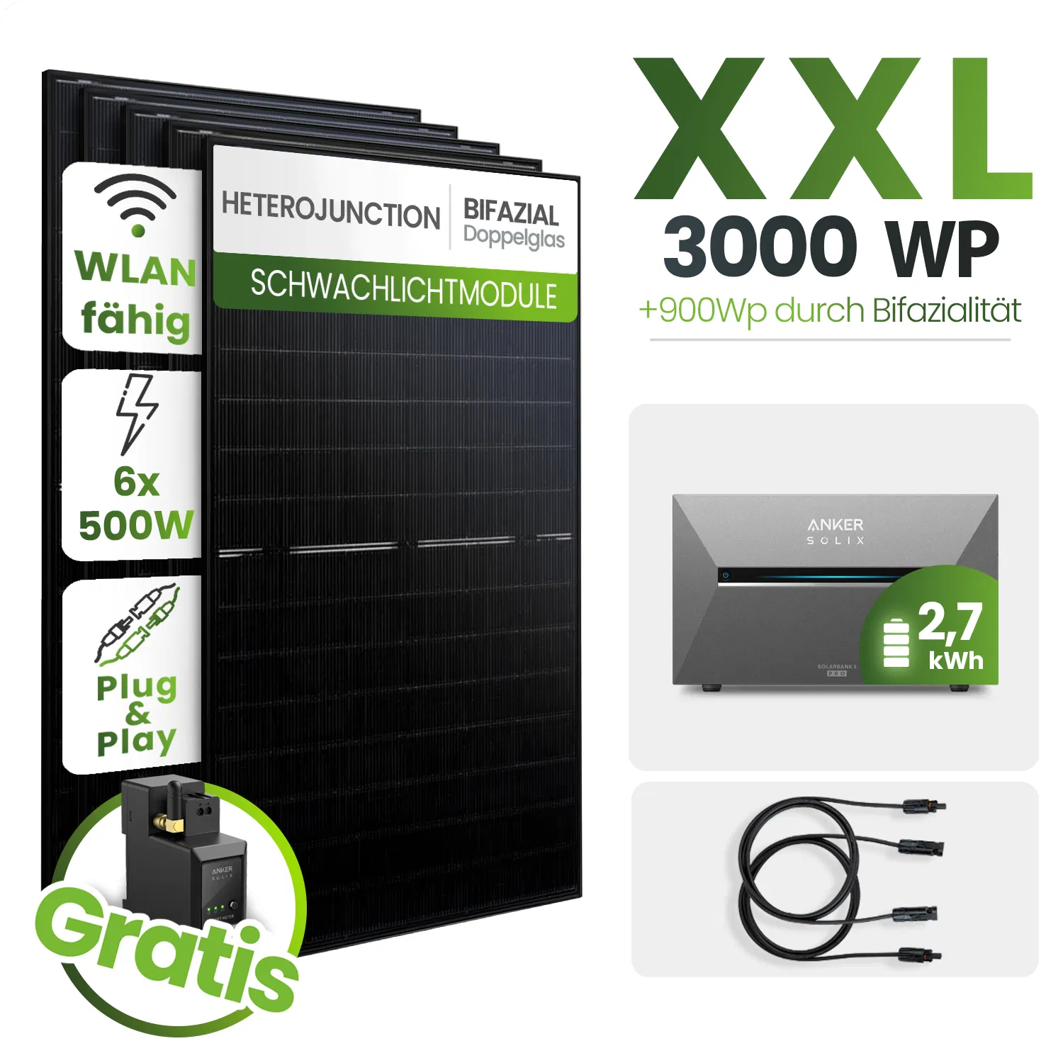 Balkonkraftwerk 3000W mit 2,7 kWh Speicher & Notstrom Balkonkraftwerk 3000W mit 2,7 kWh Speicher & Notstrom