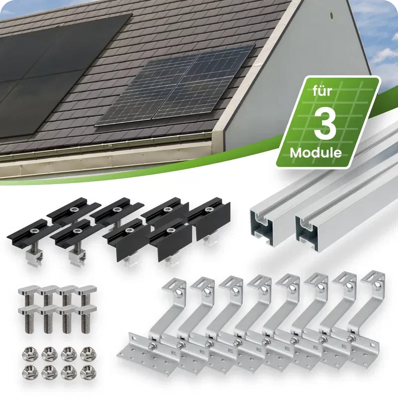 Tepto Schrägdach Montageset Silber für 3 PV-Module senkrecht 30 mm Rahmenhöhe