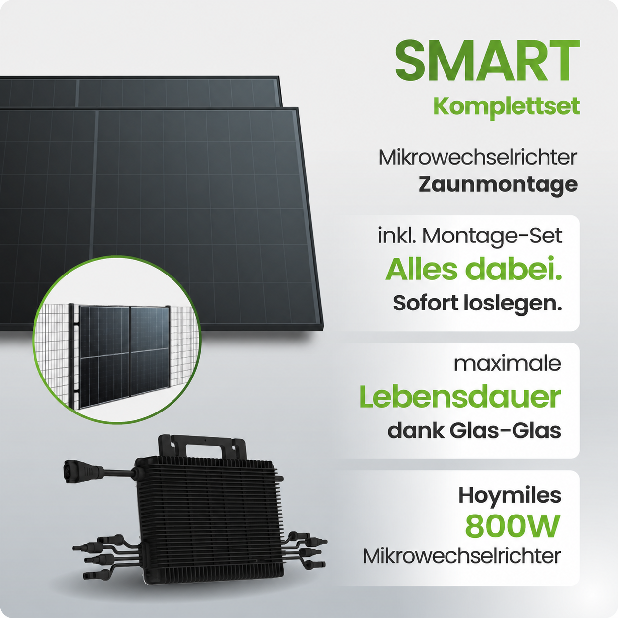 Solarmodul, Solarpanel, Glas-Glas, 800W, Mikrowechselrichter