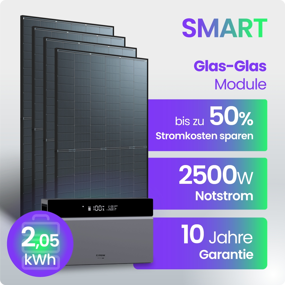 Solarmodul, Glas-Glas, PV-Panel, Balkonkraftwerk, Wechselrichter