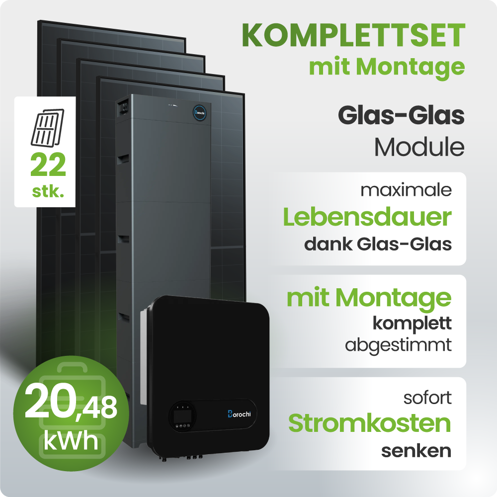 Glas-Glas Modul, Stromspeicher, Kombi-Set, kWh 20,48, Schwarz/Schwarz-Gerät