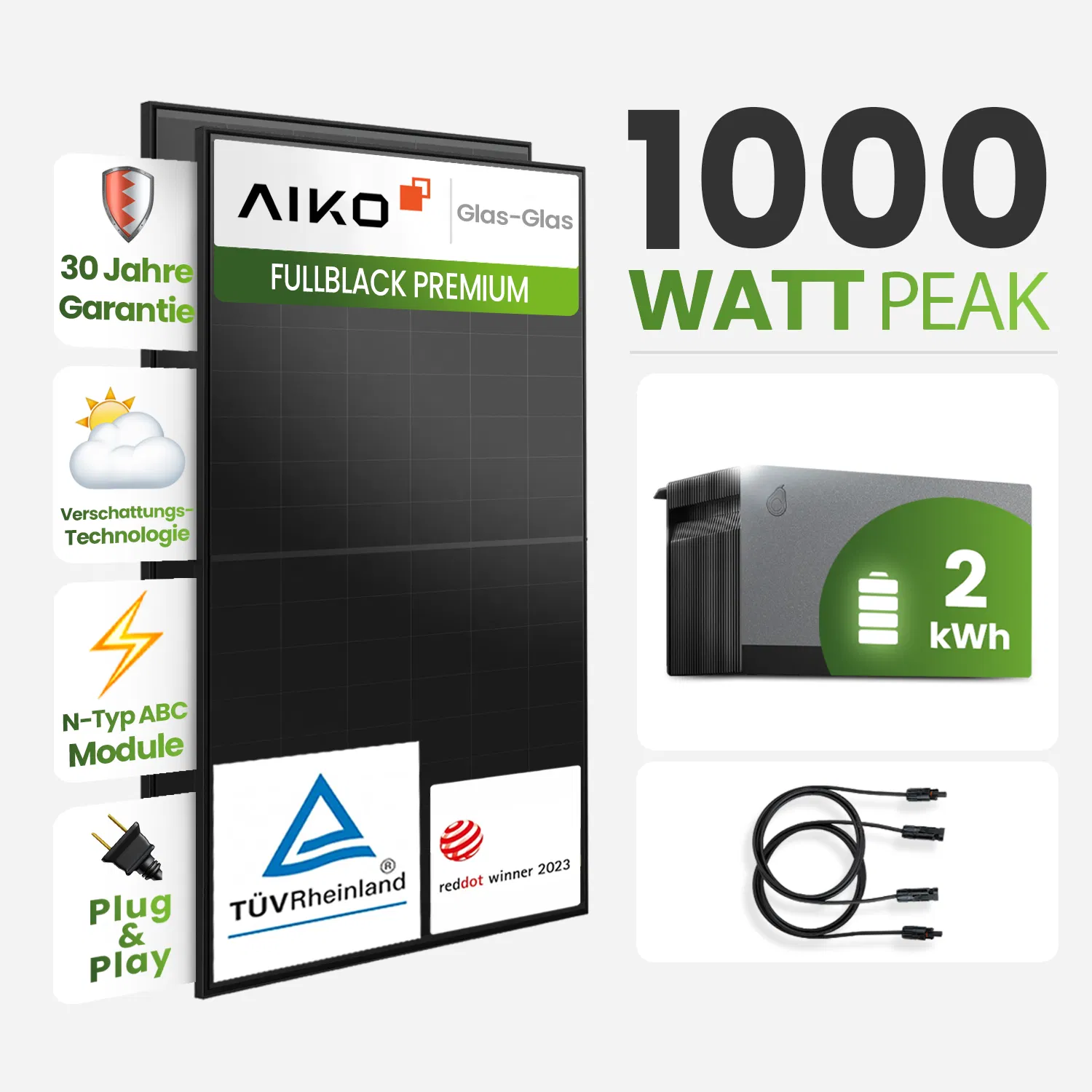 Tepto 1000W Balkonkraftwerk MaxPower mit 2,11 kWh Speicher Avocado 22 Pro