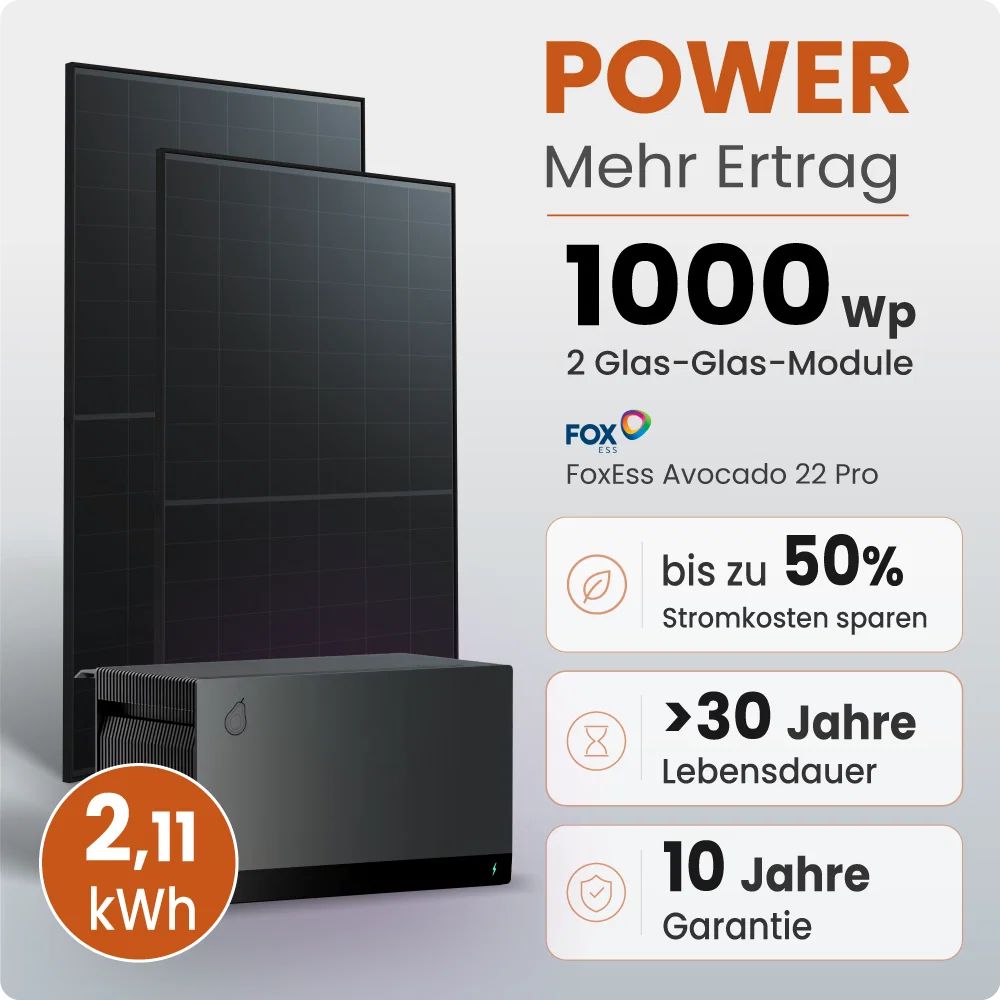 Tepto 1000W Balkonkraftwerk MaxPower mit 2,11 kWh Speicher Avocado 22 Pro