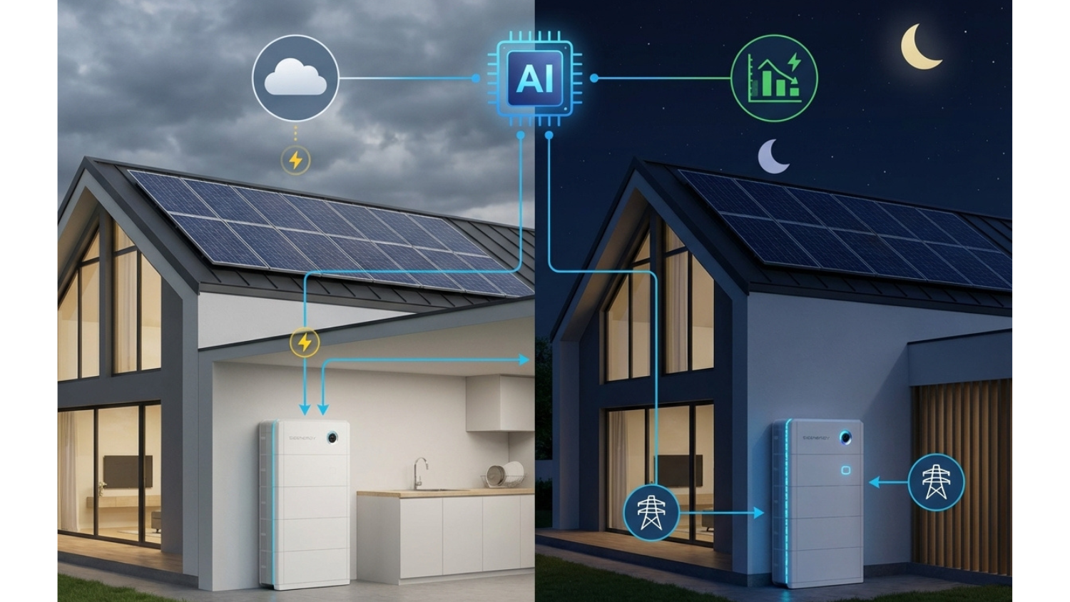 solarpanel, haus, batterie, wechselrichter, solarspeicher