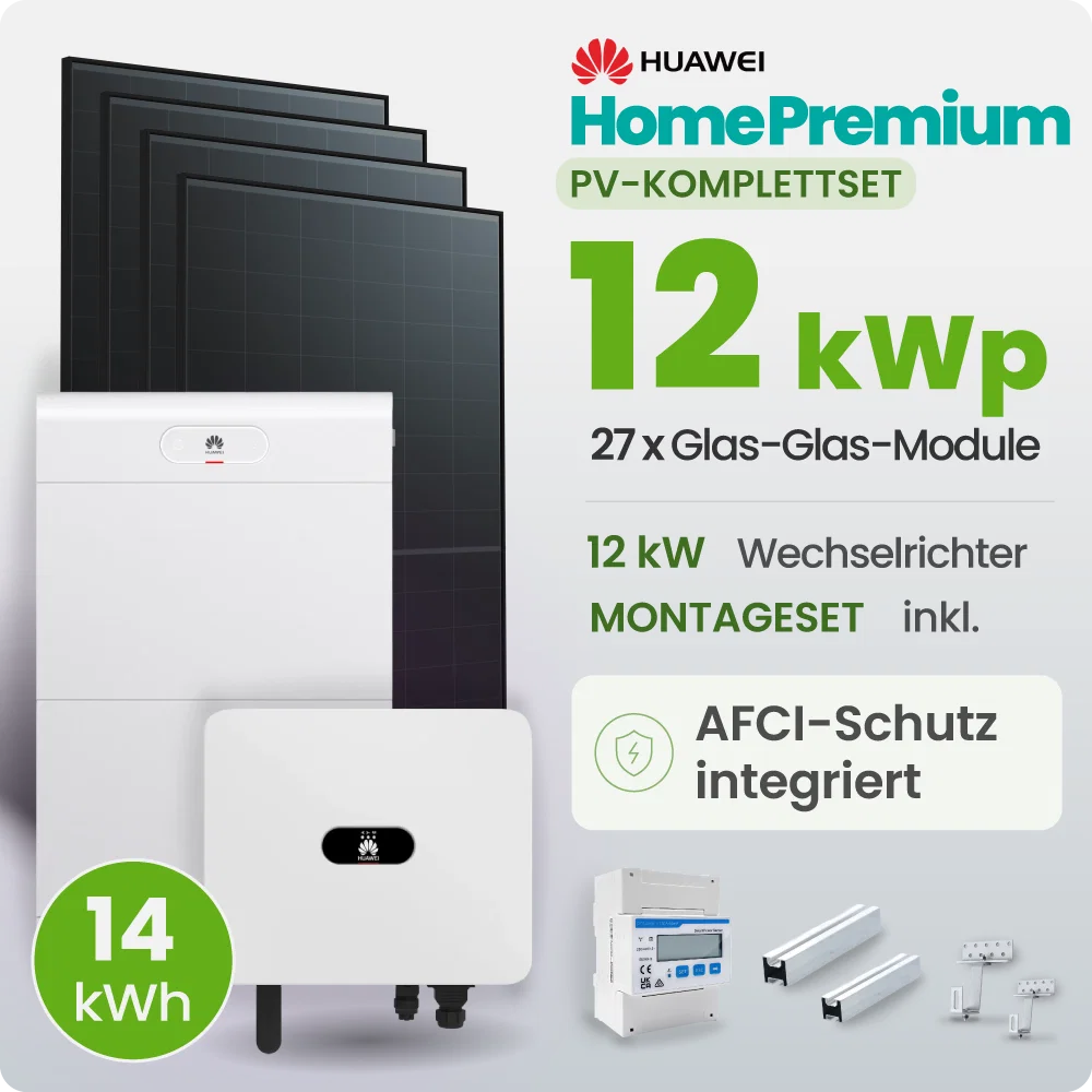 12 kWp Huawei PV-Anlage 27x Trina 455Wp Glas-Glas Fullblack mit 14 kWh Speicher