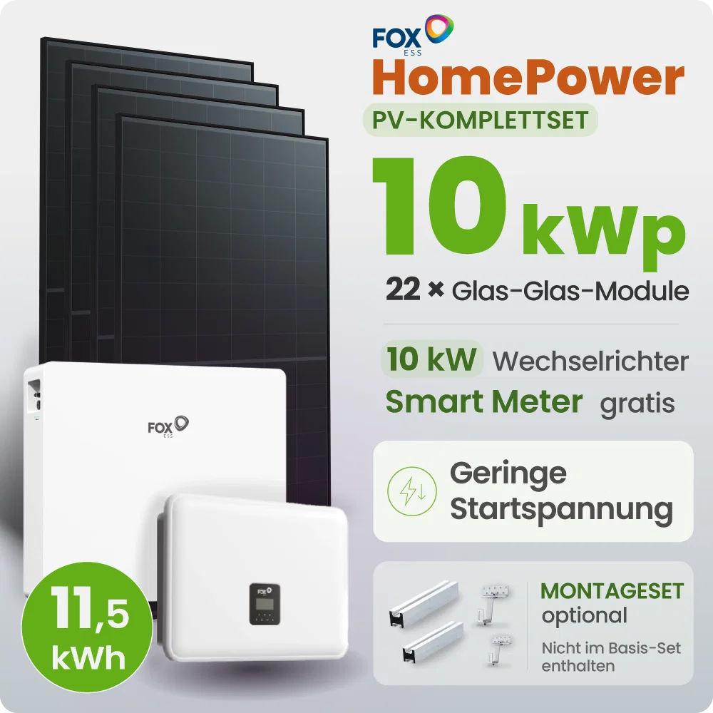 10 kWp FoxEss PV-Anlage 22x 460Wp Fullblack 11,52kWh Speicher Notstromfähig Speicher erweiterbar