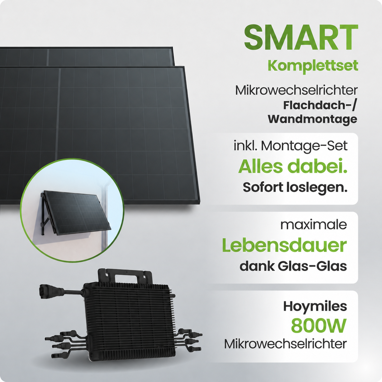 Solarmodul, Solarpanel, Flachpanel, Mikrowechselrichter, 800W