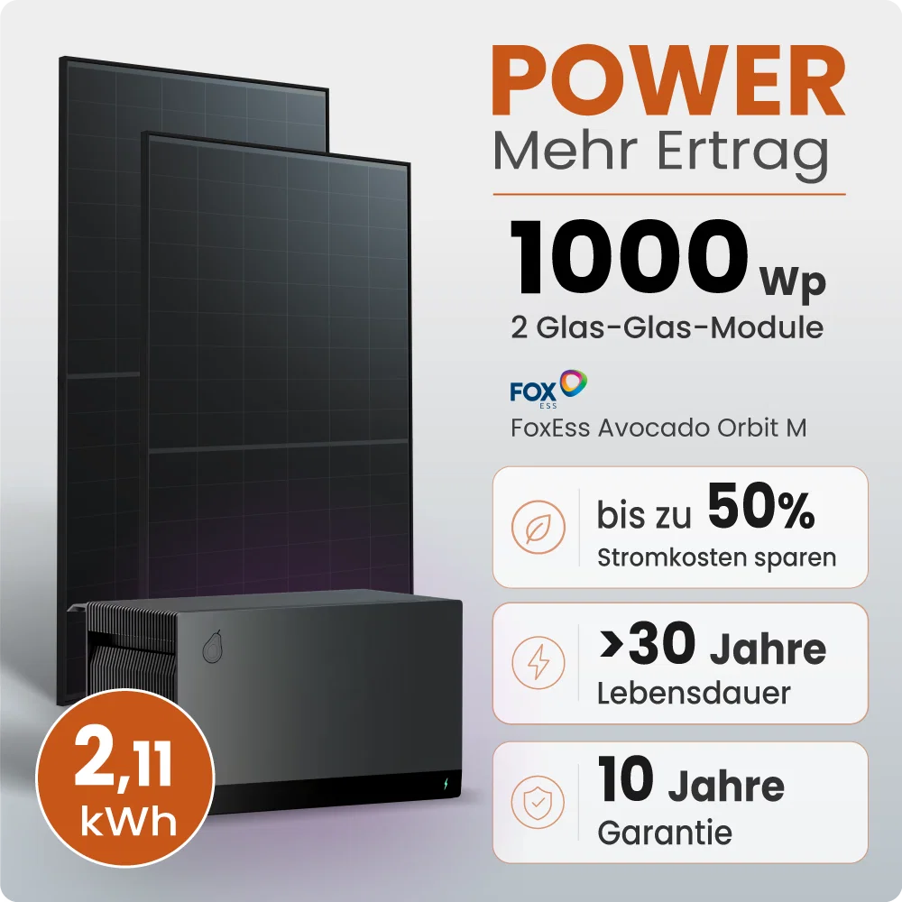 Tepto 1000W Balkonkraftwerk MaxPower mit 2,11 kWh Speicher Avocado Orbit