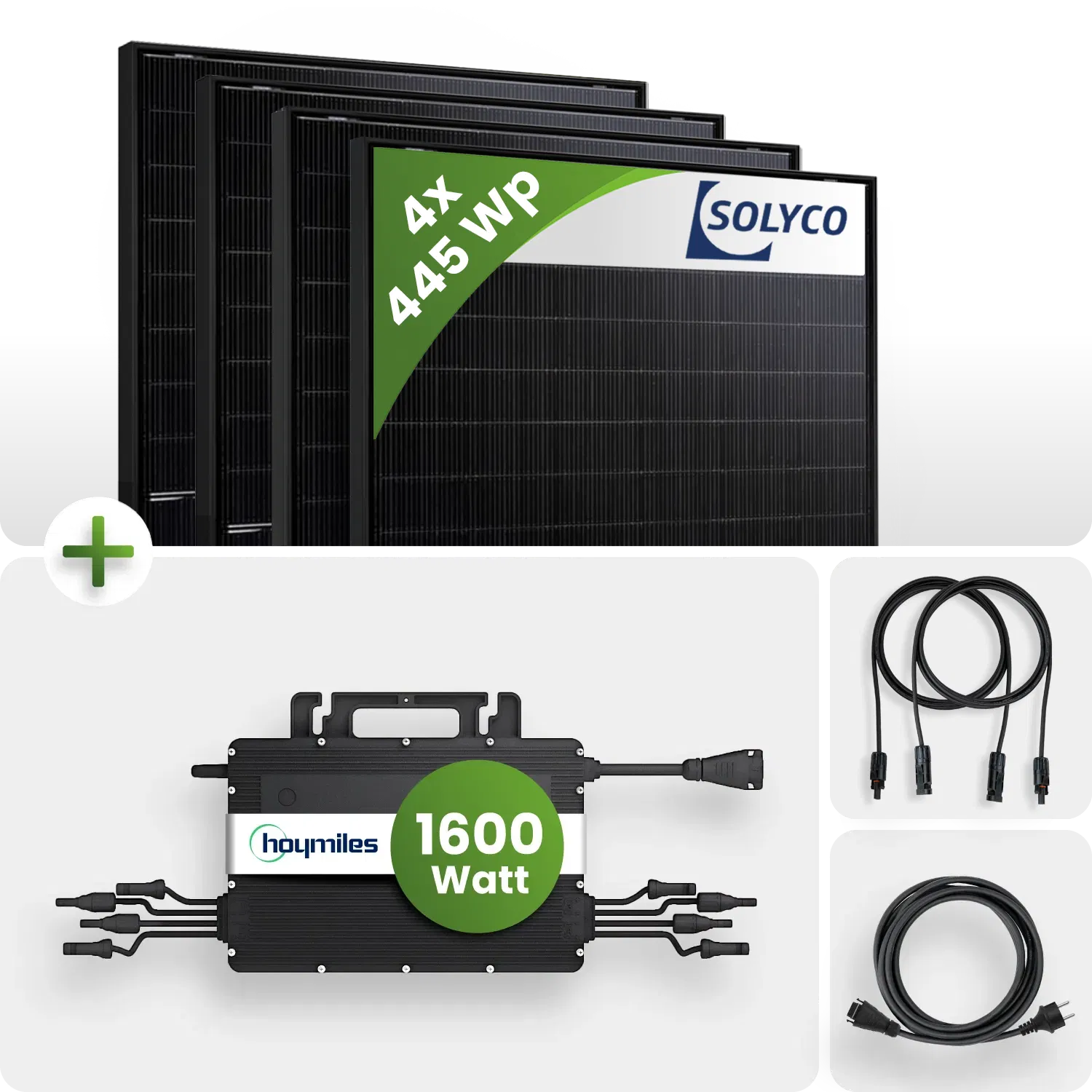1780W Balkonkraftwerk 4x 445W Solyco HJT Bifazial Fullblack Hoymiles HMS1600 1780W Balkonkraftwerk 4x 445W Solyco HJT Bifazial Fullblack Hoymiles HMS1600